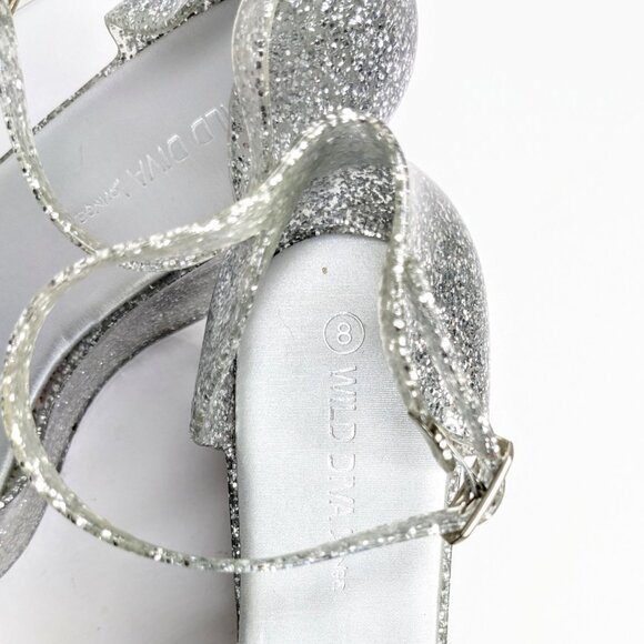 Wild Diva Silver Glitter Platform Heels Womens 8 Retro Peep Toe Shoes - Picture 6 of 8